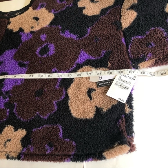 BP Women’s Black Brown Pressed Floral Teddy Bear Cropped Sweatshirt Plus Size 3X - Picture 7 of 9